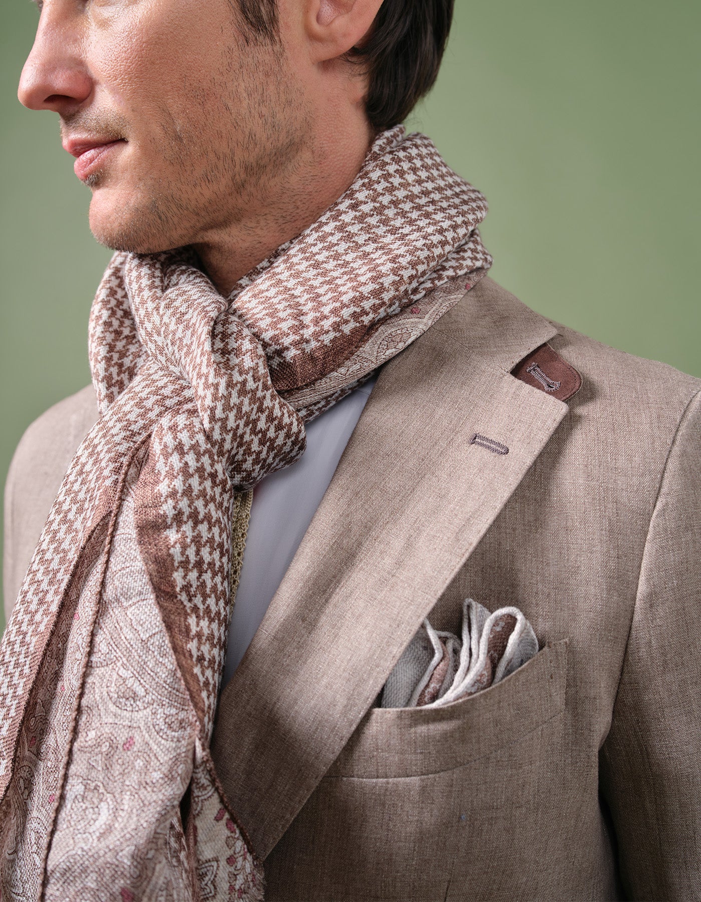 Paisley/Houndstooth Linen Silk Scarf